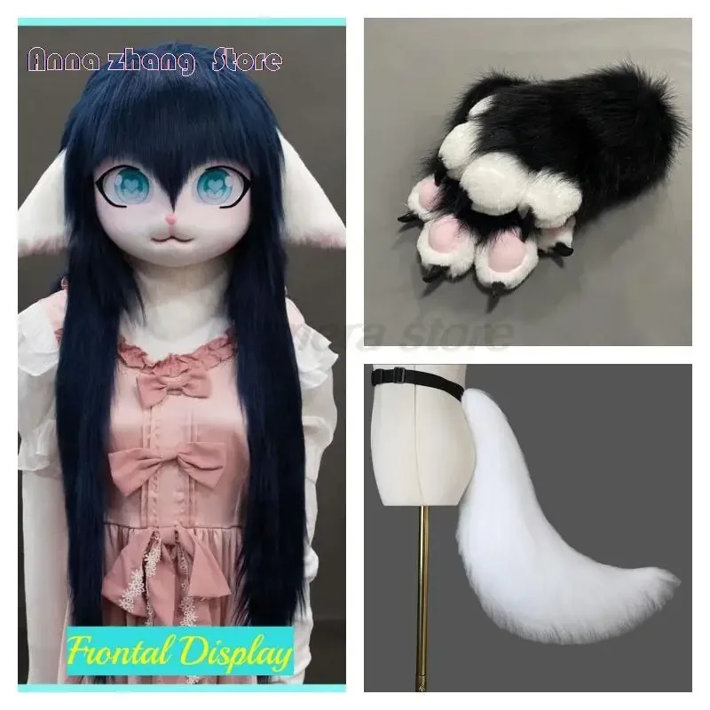 Fursuit-Ensembles de sauna Kigurumi, olympiques de cosplay à fourrure, têtes d'animaux, gants portables, costume de queue de chat, beurre Rubbit, 303