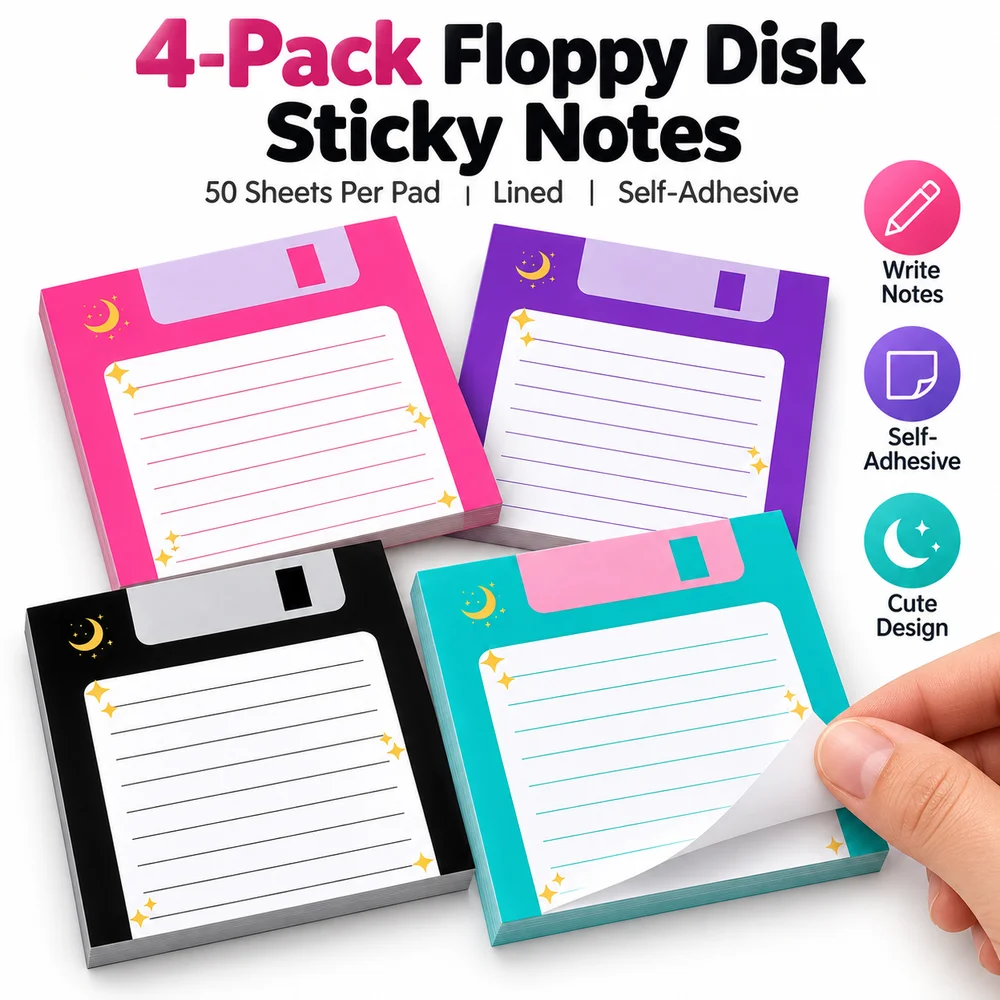 4pcs Set 50 Sheets Per Pad Floppy Disk Sticky Notes Lined Celestial Moon Self Sticky Note Pads Decorative Adhesive Paper