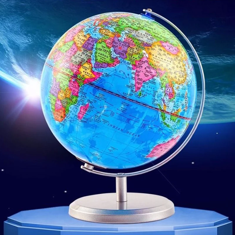 Globe Student Geography Teaching With Lamp Metal Base Hd 20cm Student Office Ornaments Administrative District Suspended Stereo.