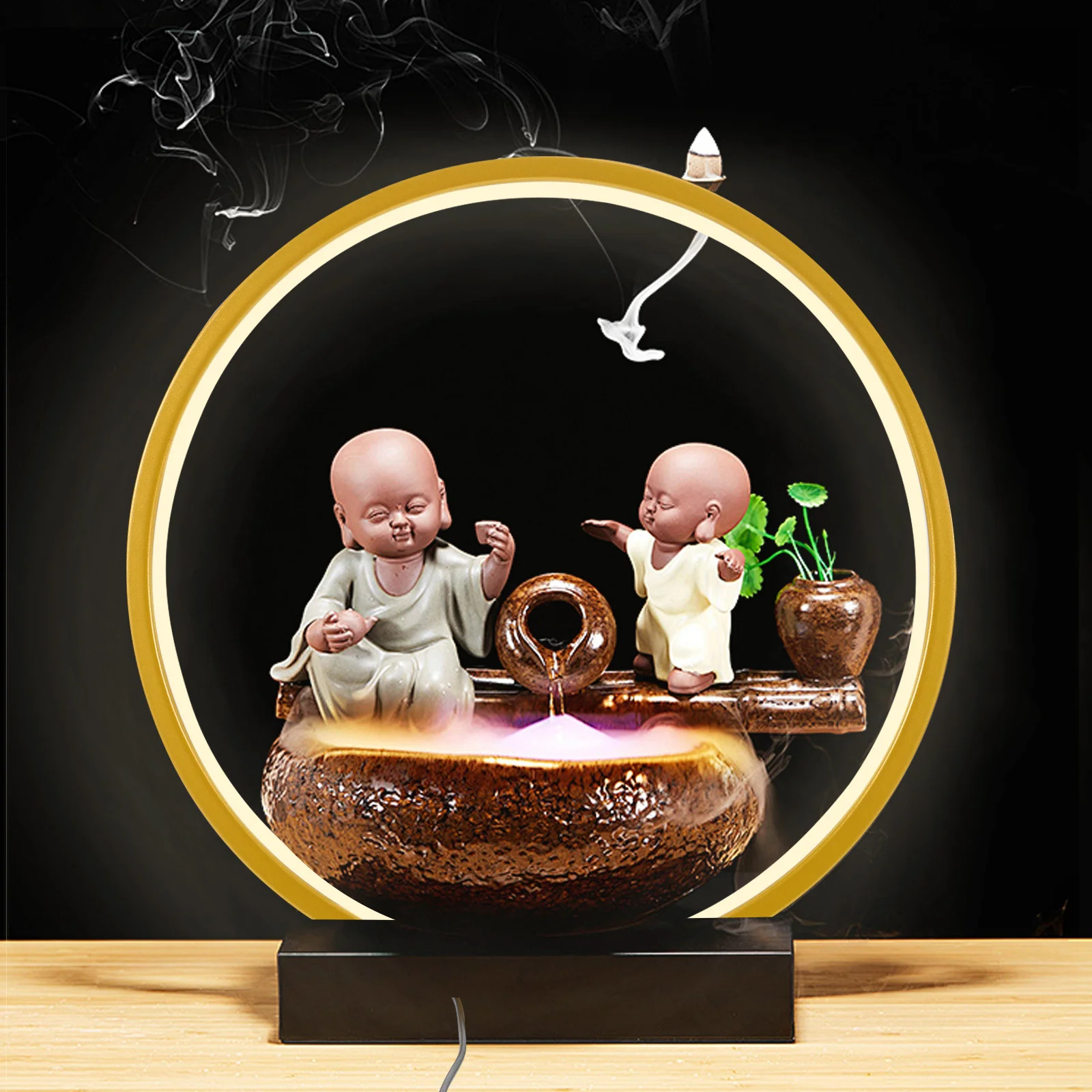 

LED Light Ring Backflow Incense Burner USB Lamp 30cm Diameter Aromatherapy Home Office Living Room Waterfall Holder