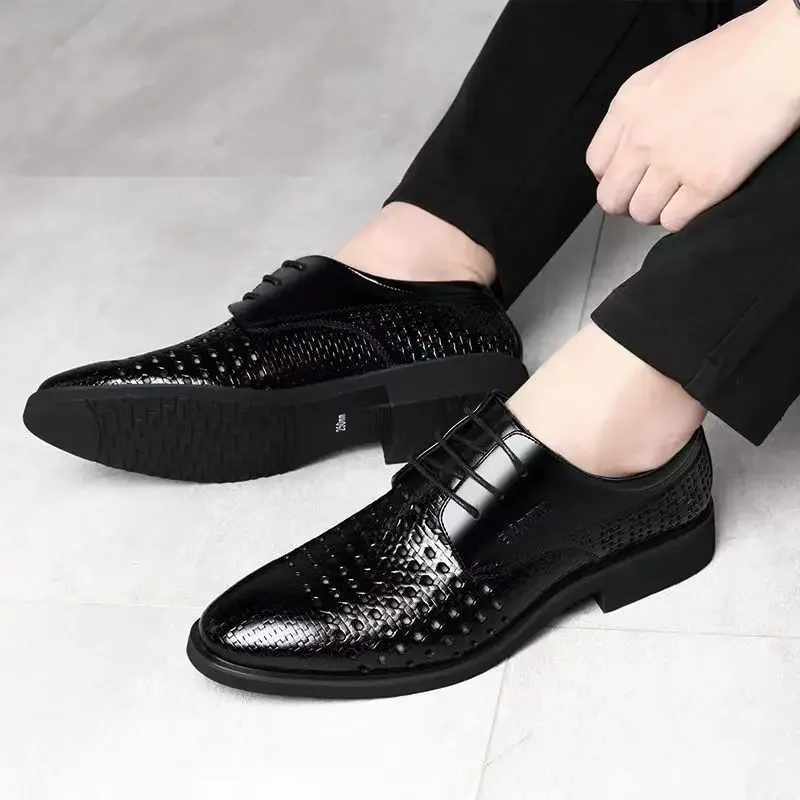 

Рабочая нескользящая обувь на шнуровке с низким берцем для мужчин, повседневная деловая кожаная одежда, дешевые модельные туфли для мужчин