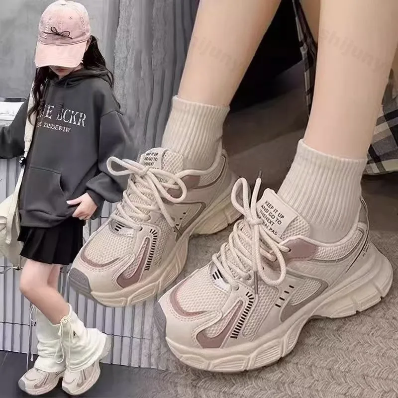 

Детская повседневная спортивная обувь для девочек, осенние кроссовки 2025 года, дышащие нескользящие модные кроссовки, детская уличная прогулочная обувь