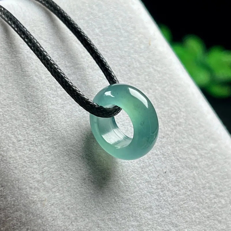 Natural Emerald Blue Water Lucky Bead Ring Pendant Myanmar Jadeite Necklace Jewelry Charm Designer Luxury Vintage Certificate