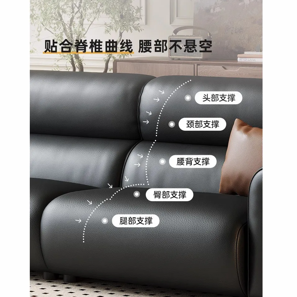 Living room small apartment straight row three-person black leather art sofa