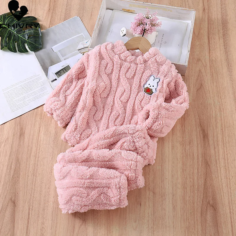 

Kids Winter Thicken Warm Soft Flannel Pajamas Toddler Baby Cute Cartoon Rabbit Sleepwear Boys Girls Casual Pyjamas Clothing Sets