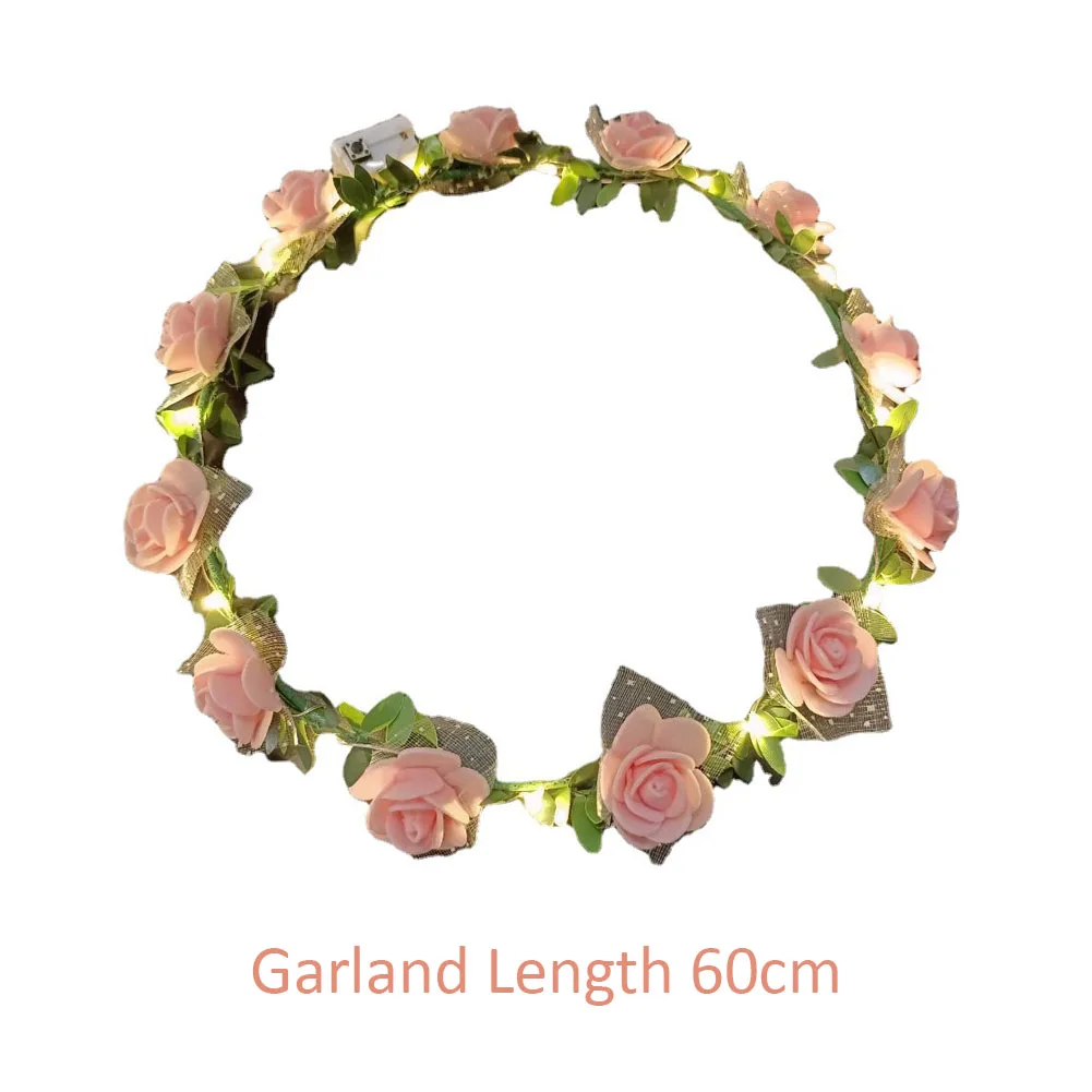 1PC Flower Crown Fairy LED Light Up Hair Wreath Party Floral Headpiece Hair Band Birthday Wedding Luminous Headband