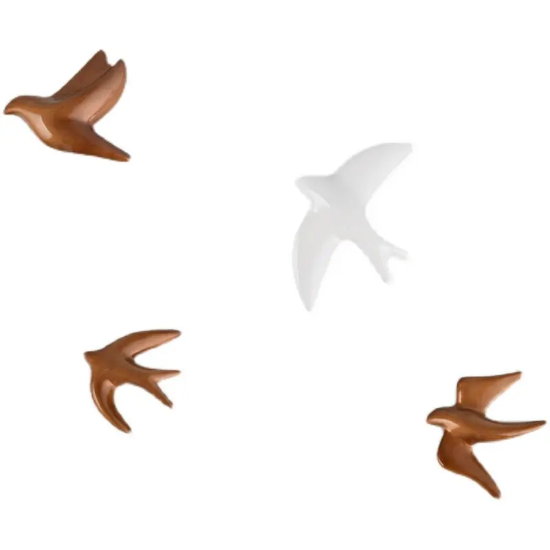 

Creative 3D Wall Art Swallow Decor, Minimalist Resin Hanging Ornament for Home Background, White & Coffee, 14.5cm-22cm