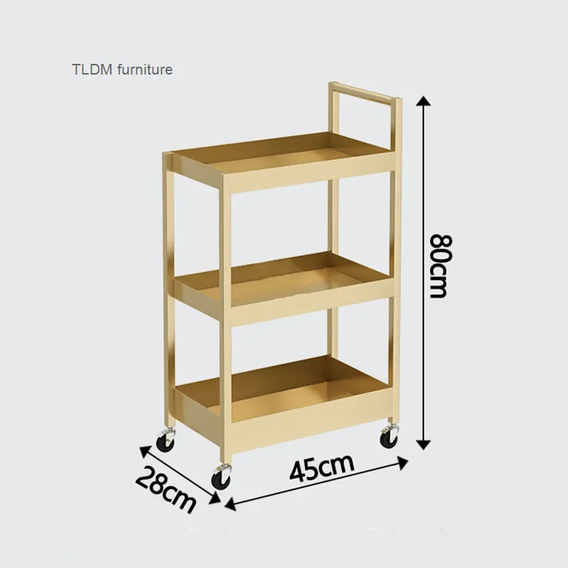 Carritos de salón dorados de lujo con ruedas, muebles de salón para el hogar, carro de herramientas de salón de belleza, estante de almacenamiento de Arte de hierro minimalista A