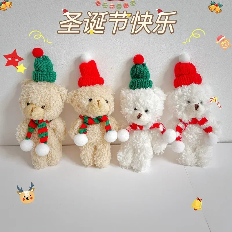 Mini Christmas Bear Doll Plush Bear Gift Clothing Bag Keychain Pendants Baking Decoration Christmas Drop Ornaments Kid Xmas Gift