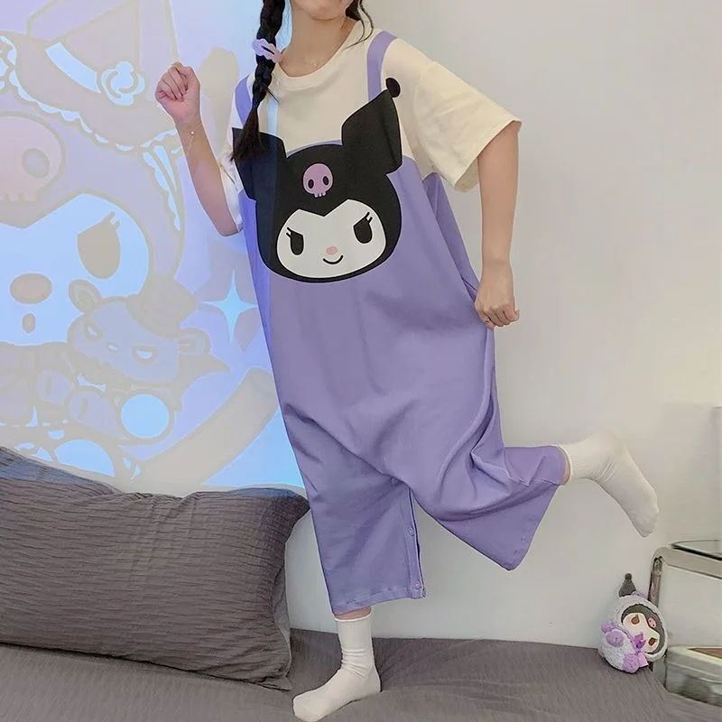 Sanrio Kuromi-mono estampado Cinnamoroll Bad Badtz-Maru para mujer, mono estético de estilo coreano, bonito y juguetón Y2k Clean Girl