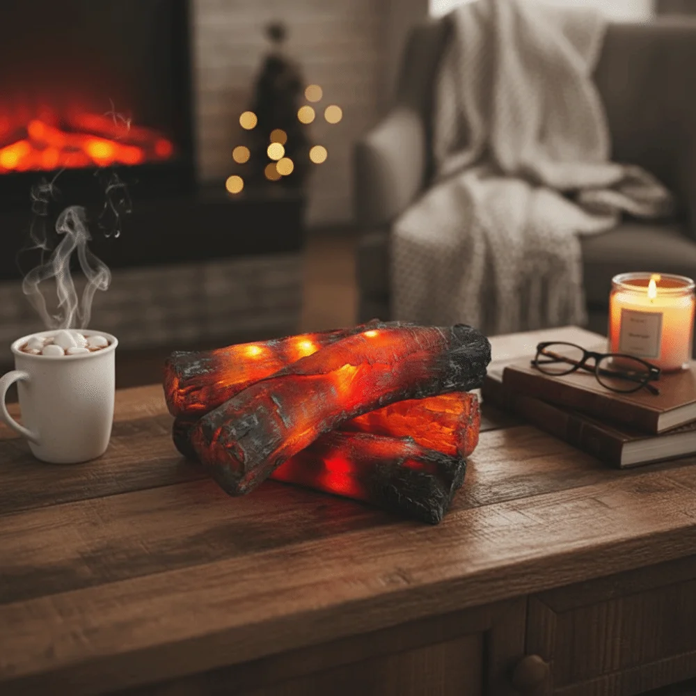 

Transparent Resin Transparent Resin Simulation Charcoal Strip LED Lights 4pcs/set Simulation wood Stack Simulation Design