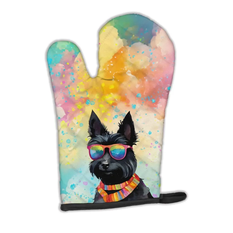 

Scottish Terrier Hippie Dawg Oven Mitt Heat Resistant Thick Oven Mitt for Hot Pans and Oven Kitchen Mitt Protect Hands Cooking