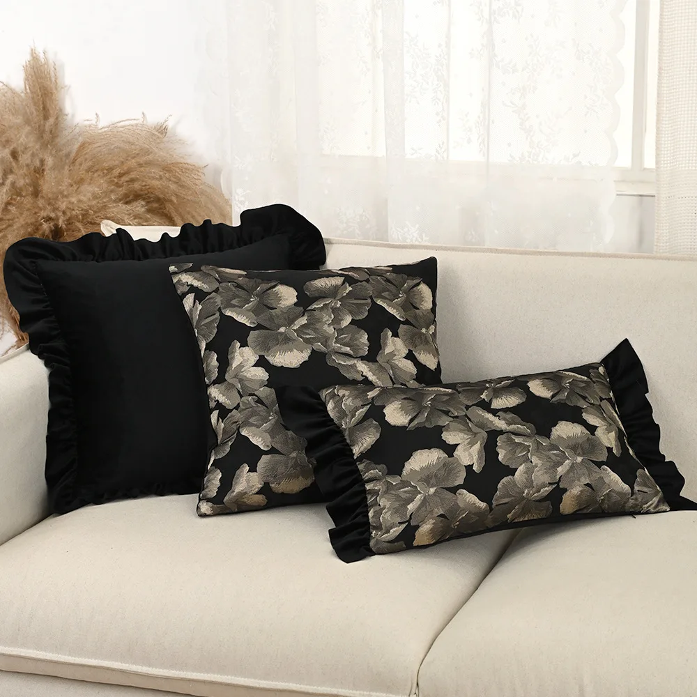1pc Jacquard Black Gold Cushion Cover 45*45cm 30*50cm Room Decor Velvet Throw Pillow Cover for Sofa Livingroom Pillowcase