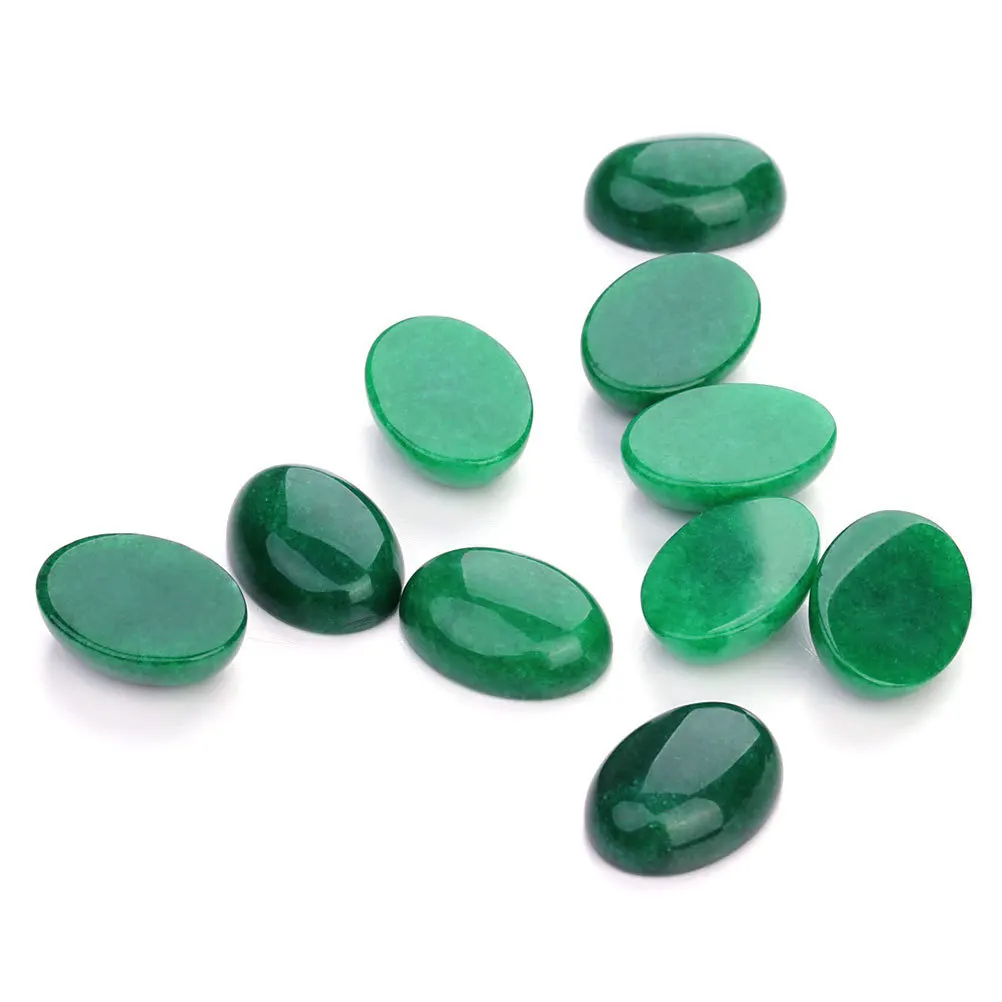 

10Pcs 10x14mm Green Stone Cabochons Oval Shape Flat Base DIY Time Accessories for Earring Cufflink Crafts Decor