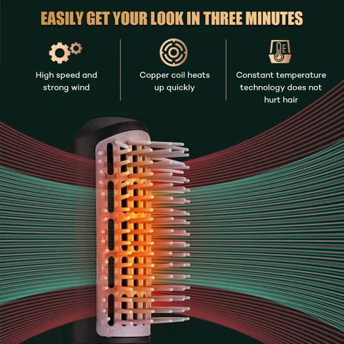 Imagen 2 del producto Nuevo peine secador de pelo rizador de aire caliente para rodillo de pelo secador de pelo cepillo alisador de pelo iónico rizador de pelo de secado rápido rizador de pelo