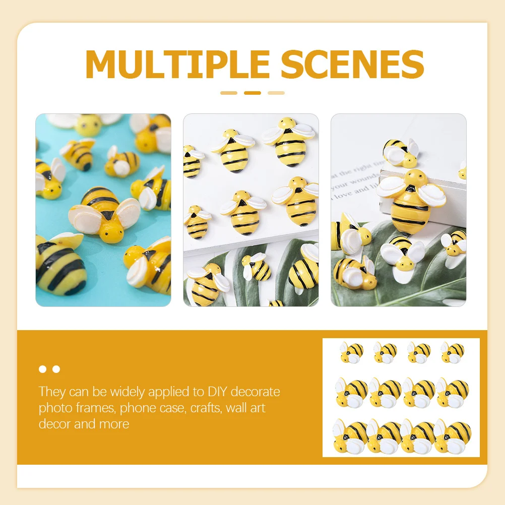 50pcs Mini Bee Ornaments Resin Charms For Diy Crafts Phone Case Decor Photo Frame Wall Art Craft Making Accessories