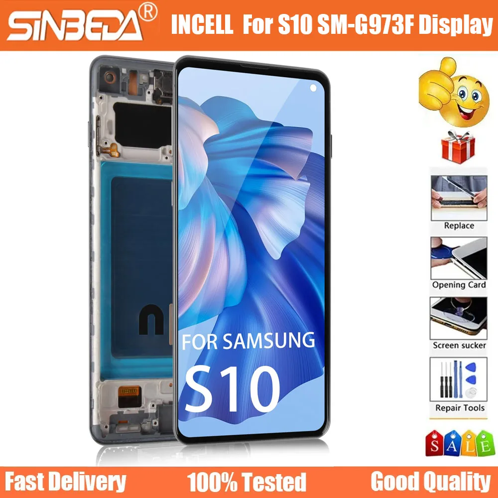 INCELL S10 screen Replacement For samsung s10 display  LCD G973F G973 Touch Screen Digitizer For samsung galaxy S10 screen Frame