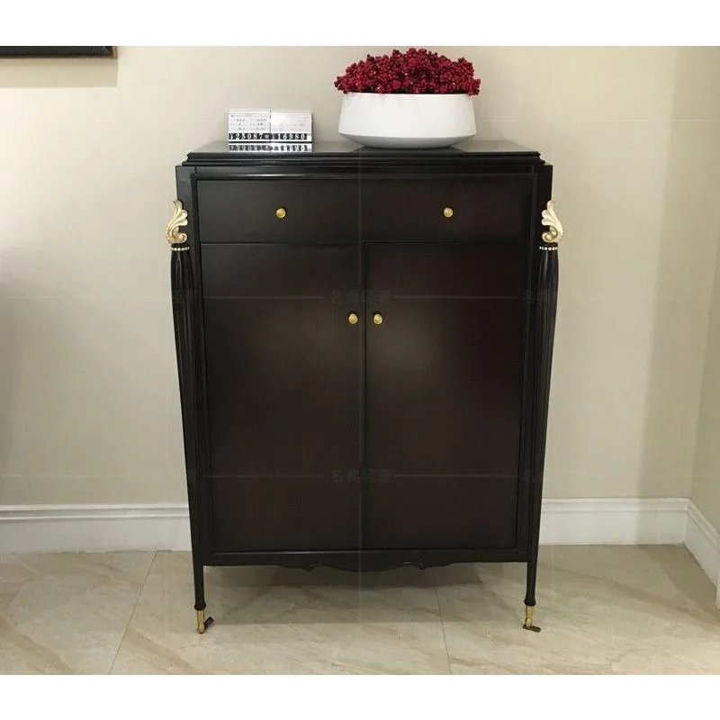 European all-solid wood light luxury multi-layer shoe cabinet, neoclassical simple double-door shoe cabinet