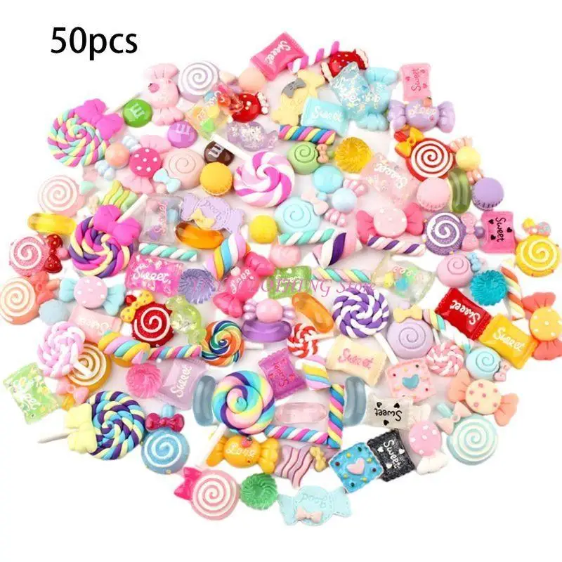 

N5KF 30/50/100Pcs Assorted Resin Charms Mixed Candy Sweets Drop Oil Flatback