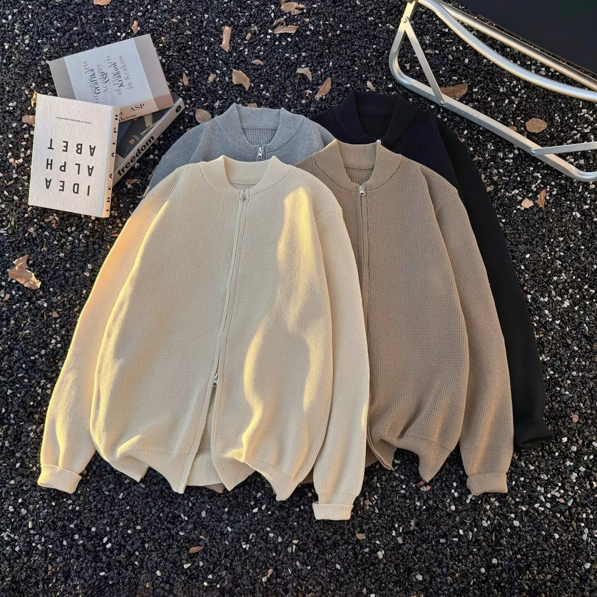 

Fall Winter V-Ne Knitted Cardigan Men's Color Casual Sle Loose Fit Long Sve Hooded Coat Soft Polyester Fiber