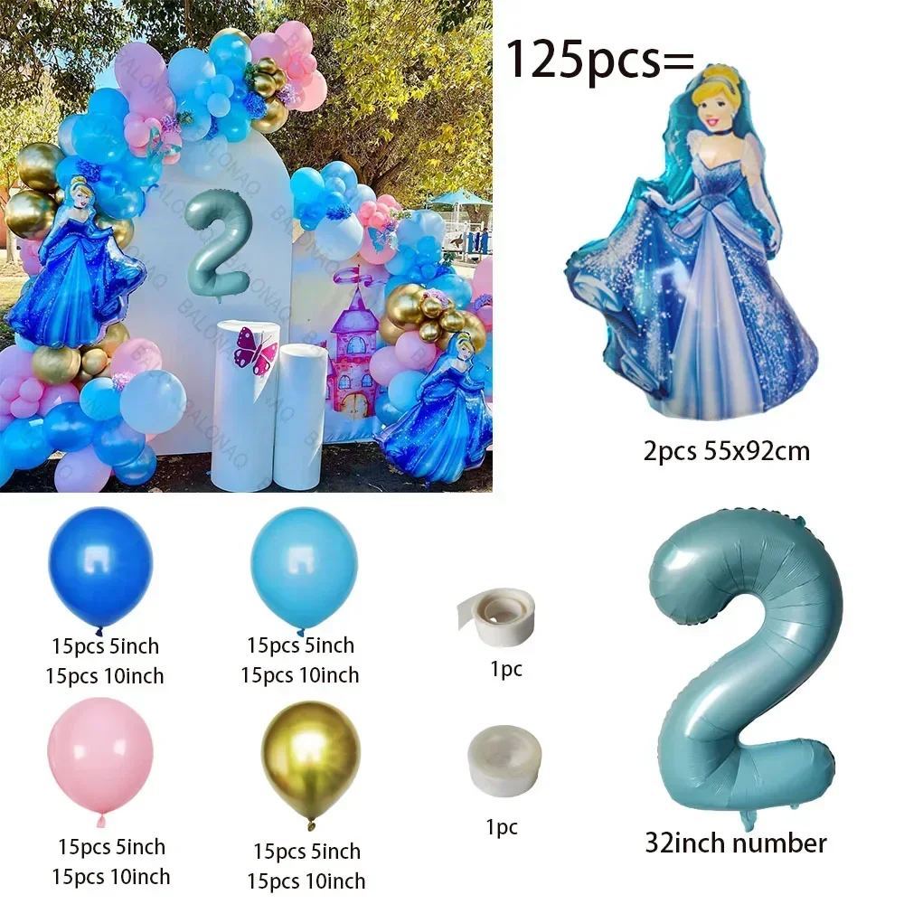 125pcs Princess Theme Cinderella Cartoon Model Happy Birthday Party Decoration Cinderella Aluminum Foil Balloon