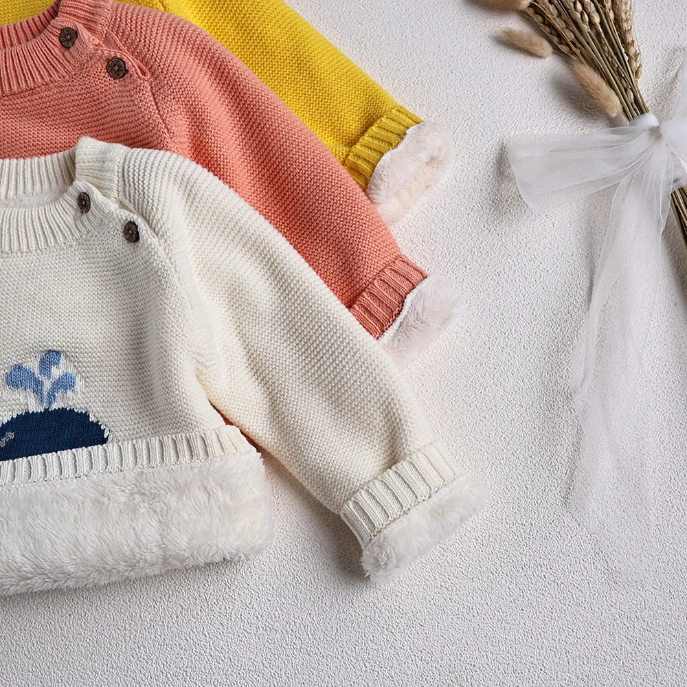 MILANCEL 2023 New Winter Kids Sweaters Fur Lining  Animal Knit Pullover Thicken Fleece Kids Clothes