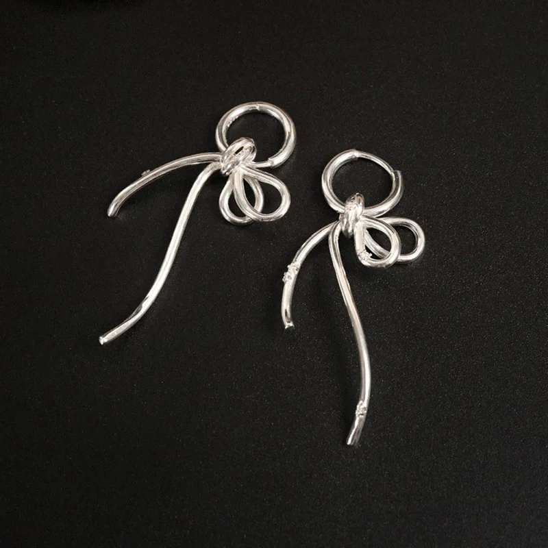 Sam Panda 925 Sterling Silver Earrings For Women Trendy Simple Gold Bow Knot Earring Jewelry Prevent Allergy Party Accessories
