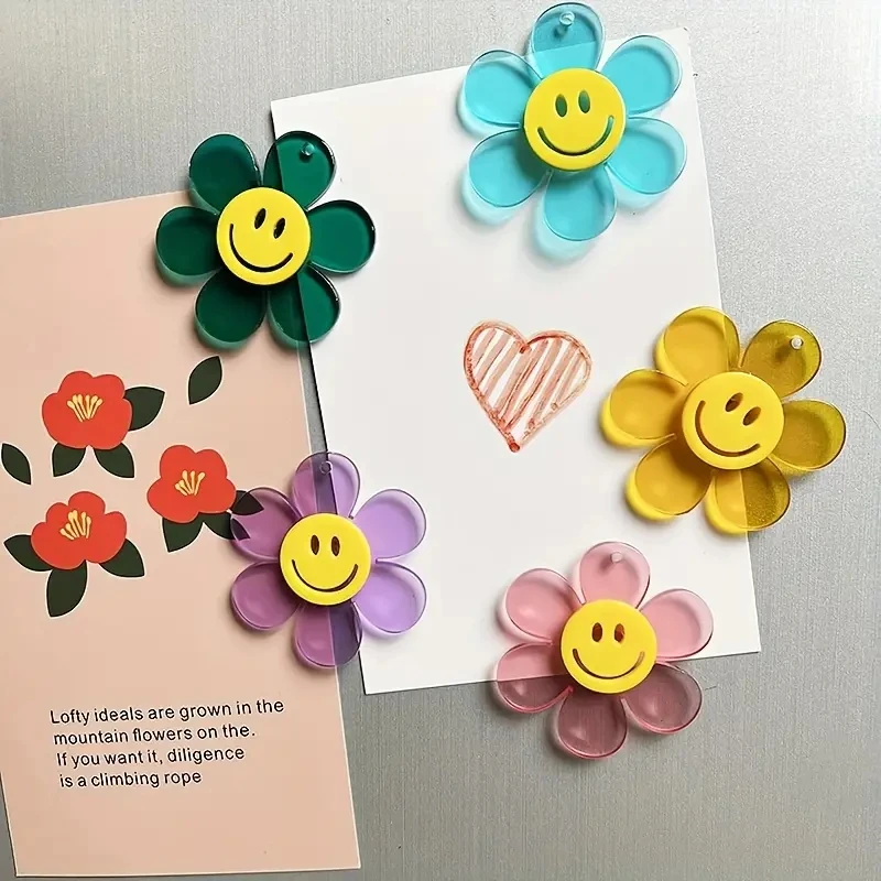 5pcs Creative Cute Colored Acrylic Smiley Face Refrigerator Magnets Magnet Stickers Photo Information Fixed Magnet Stickers
