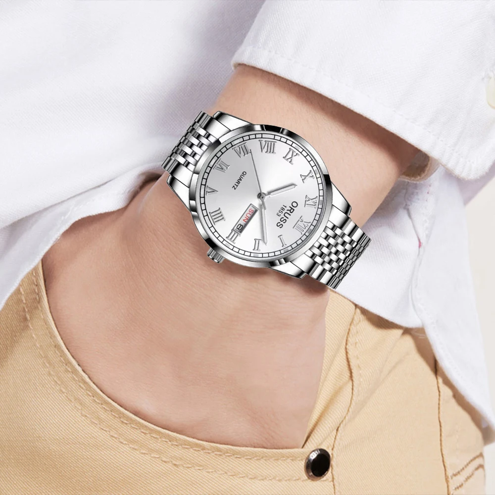 ORUSS Original Luxus Quarz Leuchtende Uhr herren Uhr für Männer Freeshiping Mode Armbanduhren Edelstahl Wasserdicht Neue