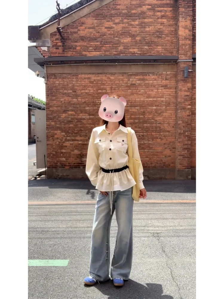 

Корейская свободная женская рубашка в стиле 2026 года: модная, уникальная, с коротким рукавом, воротником, однотонная, с защитой от УФ-излучения, стандартный крой