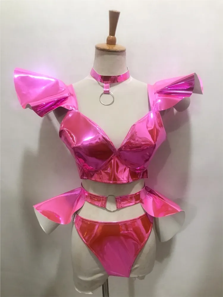 

Nightclub Bar Gogo Singer DS Dance Stage Performance Dress Sexy Bright Hard Lacquer Leather Set