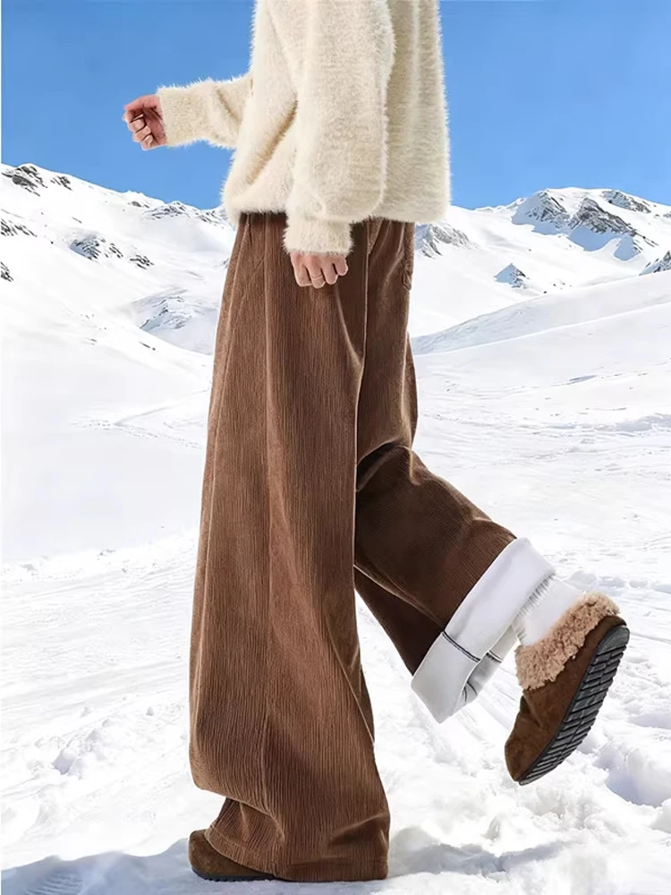 

Men's Corduroy Fce Lined Pants Thiened Autumn Winter Straight Leg Casual Trousers Vintage American Sle Drapey Comfortable