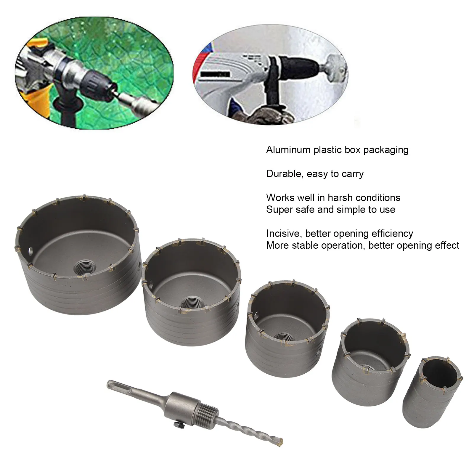 6Pcs Concrete Hole Saw Bit Kit Carbon Steel for Cement Wall Brick Sands Stone Self Leveling 40‑125mm Concrete,Hole,Saw§Concrete,