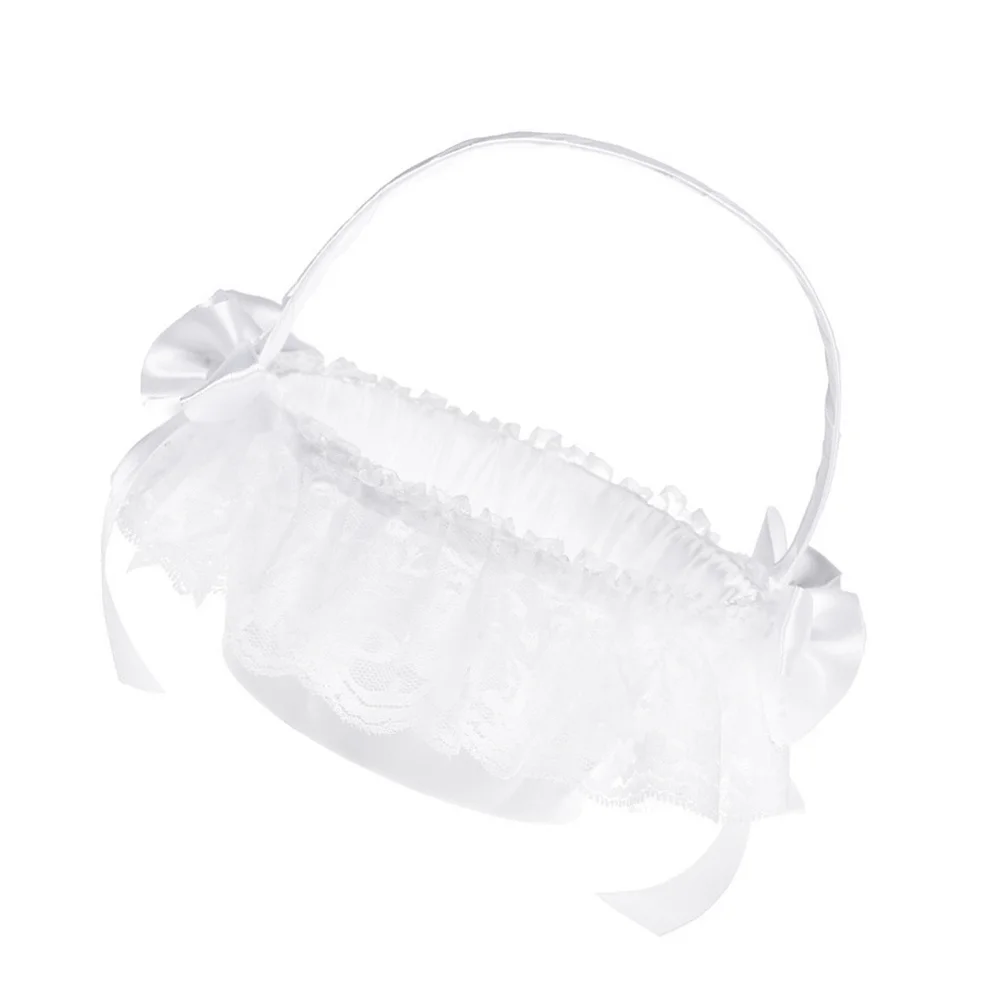 سلة زهور دانتيل أنيقة ديكور من القماش الأبيض مثالي لحفلات الزفاف وحفلات الزفاف وإكسسوارات الحفلات الرومانسية #5