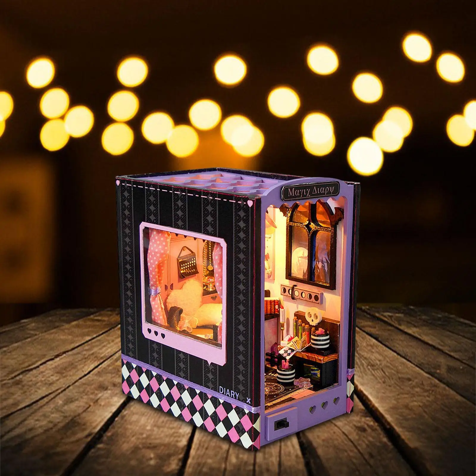 DIY Bookend Kits Doll House Bookends Model Build with LED Lighting Accessories