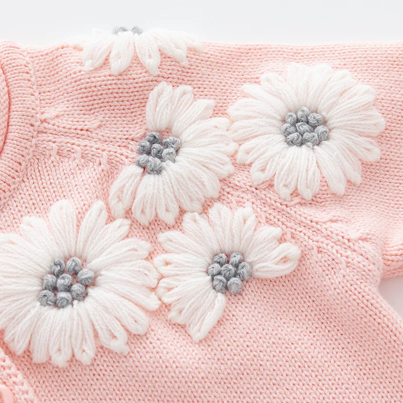 0-24M Flower Embroidery Baby Girl Romper Sweater Newborn Kid Winter Clothes Long Sleeve Knit Jumpsuit Cute Sweet Outfit