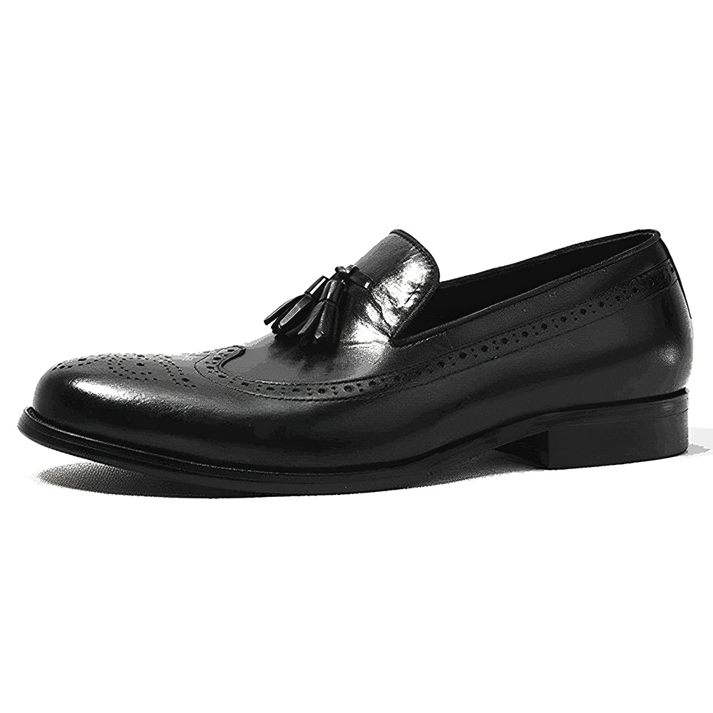 

Elegant Classical Men's Tassels Genuine Leather Soft Casual Loafers Comfortable Slip-on Top Layer Cowhide Dress Shoes for Male