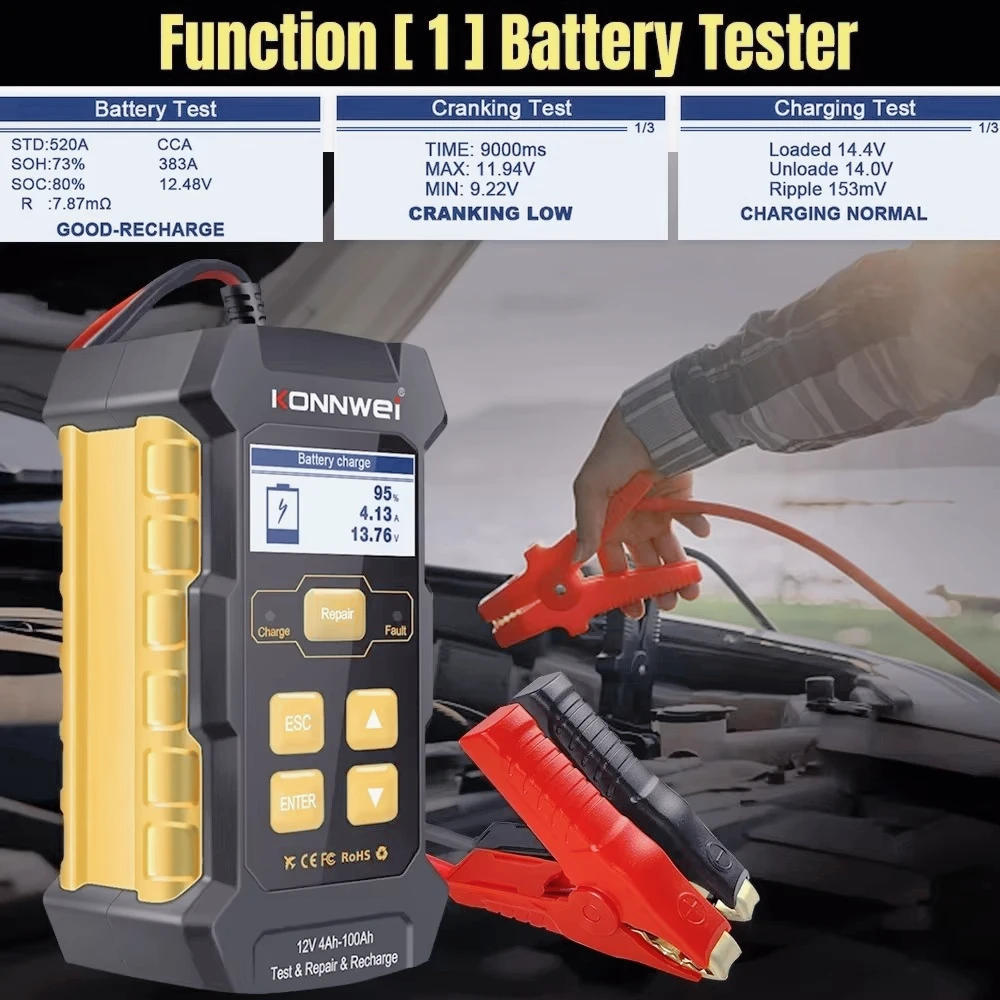 

DB-2026 Универсальный тестер автомобильных аккумуляторов KONNWEI KW510 3-в-1 с функцией импульсного восстановления, для аккумуляторов 12В (жидких, сухих, AGM, гелевых, свинцово-кислотных)
