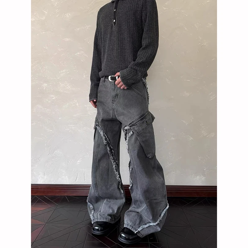 

ZHIZOU Aesthetic Baggy Jeans Women Clothing High Street Hip Hop Vintage 90s High Waisted Jeans Wide Leg Casual Gray Pants Jeans