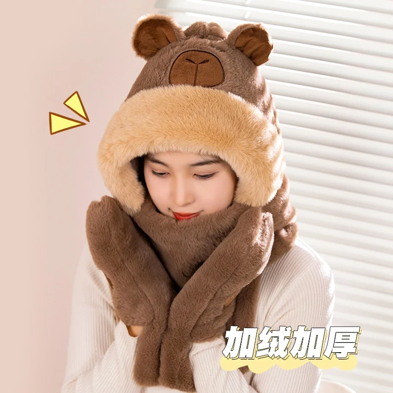 kawaii Capybara Hat Capybara Gloves Capybara Scarf Three in one A must-have for warm winter Girl Gift