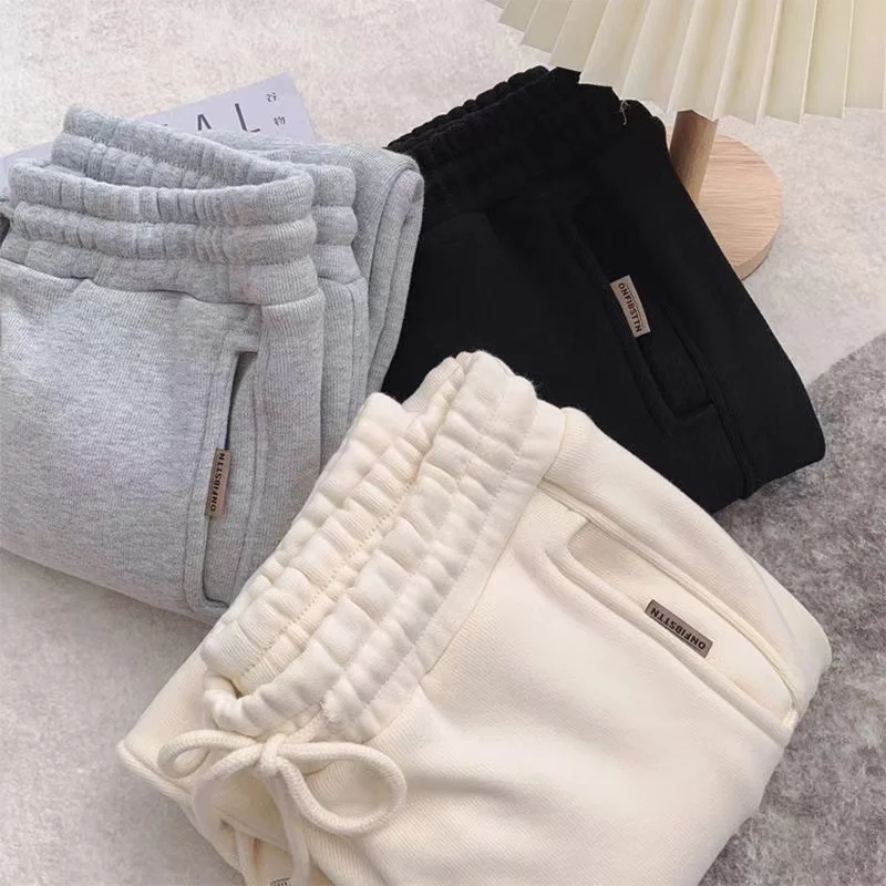 Large Big Size Autumn Winter Add Velvet Thicken Girls Casual Sports Harem Pants Women Long Pants High Rise Loose Warm Trousers