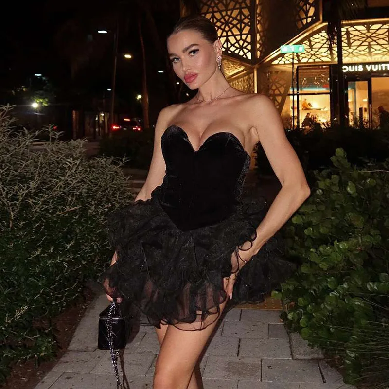 

2025 Autumn And Winter New Women's Clothing Temperament Pure Desire Sexy Backless Dress Tutu Skirt Slim Tube Top Dress