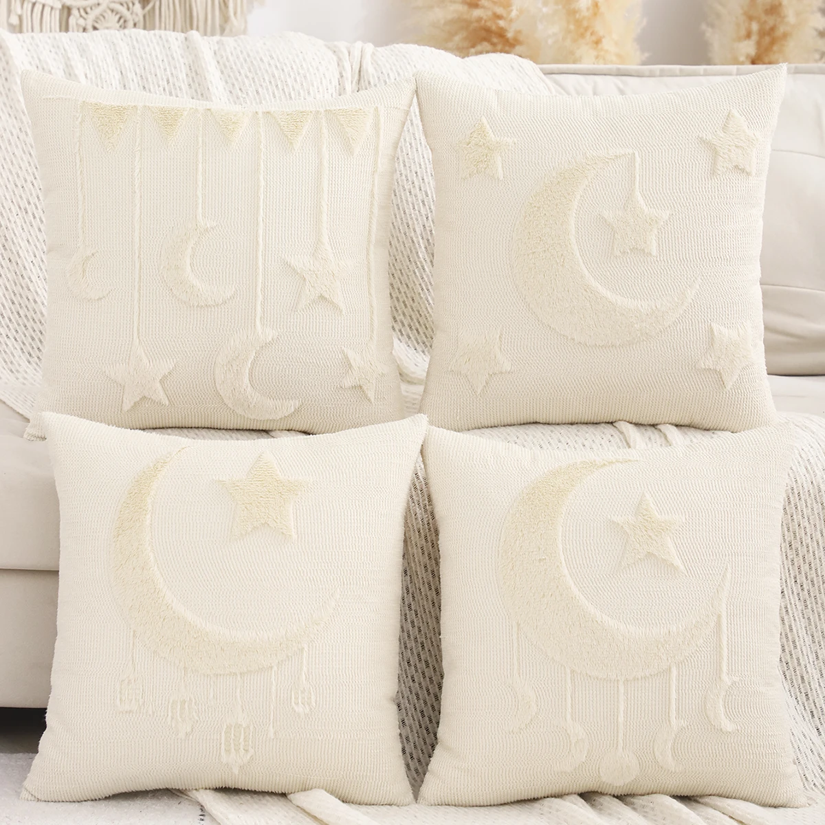 1 PC Ramadan Decorative Pillow Cover Plush Quilting Crescent Moon Stars Islamic Muslim Gift Eid Living room Sofa