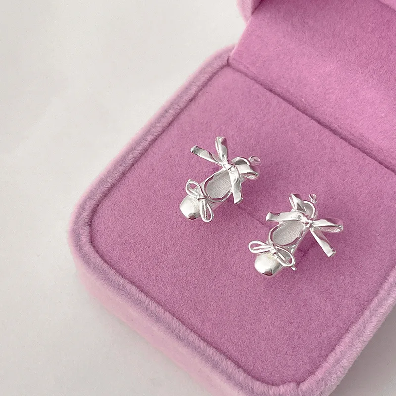 Exquisite Cute Silver Color Ballet Shoes Stud Earrings for Women Playful Students Party Jewelry Accessories Gift