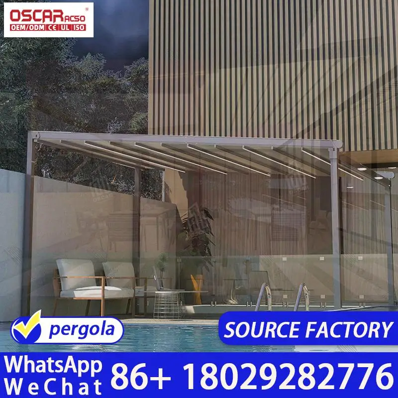 

Aluminum Alloy Outdoor Automatic Retractable Side Awning Door Canopy All Season Sun Rain Protection Retractable Canopy Pergola