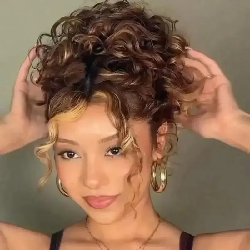 Peruca Cacheada 4/27 com Destaques, Cabelo Humano Pré-arrancado, Peruca Frontal 360 Full Lace HD, Pronta para Usar, Ondas Profundas, para Mulheres