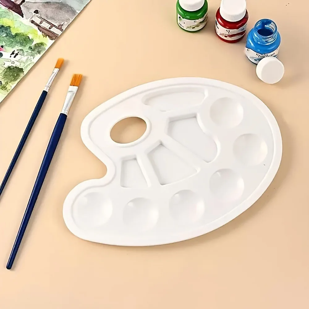 Paleta de Pintura Artística de Plástico, Bandeja Ovalada con Múltiples Compartimentos para Mezclar Pinturas de Acuarela, Acrílicas y al Óleo, Varios Modelos Disponibles