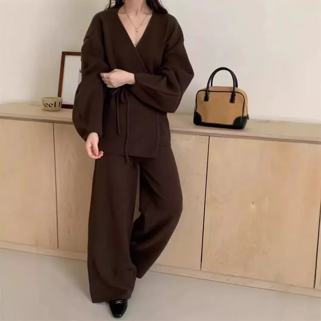 SuperAen 2024 Autumn and Winter New Women\'s Loose Korean Style Sweater Wide Leg Pants Two-piece Set