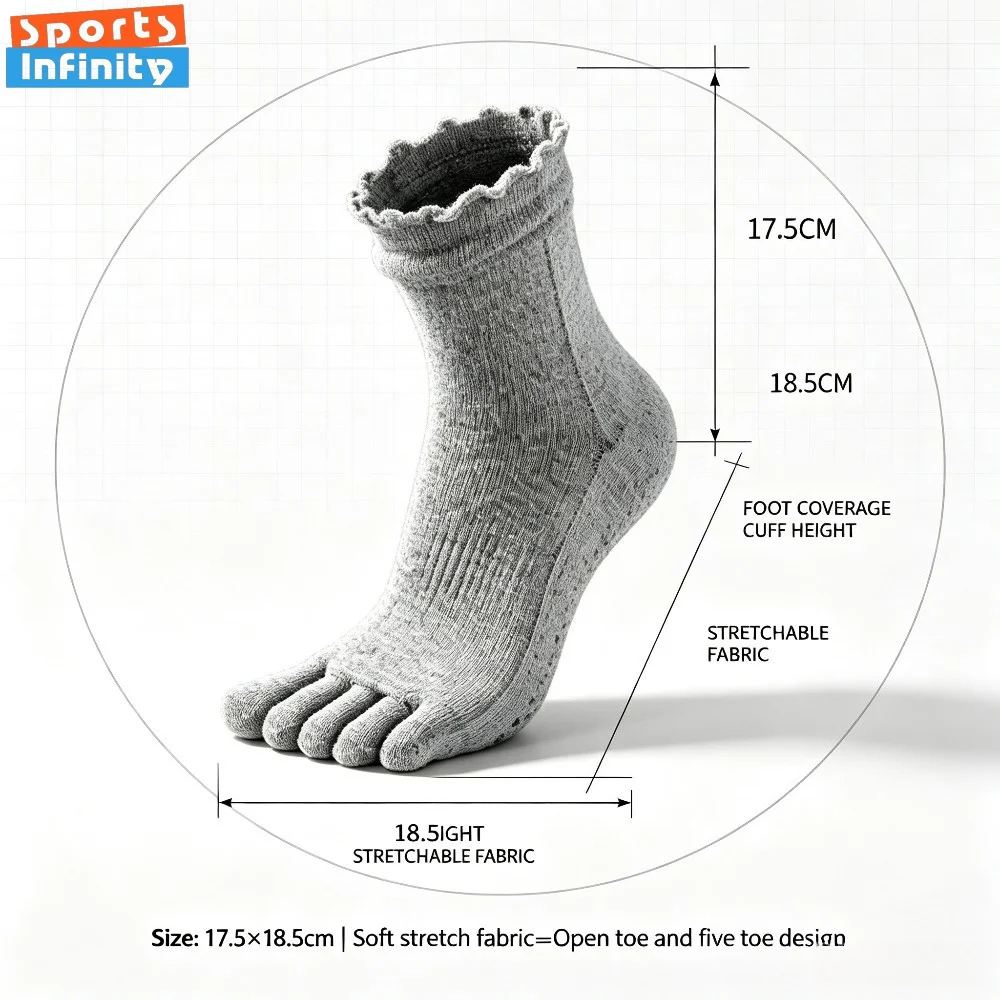 Women Mid Calf Cotton Yoga Socks, Lace Non Slip Floor Socks for Pilates Exercise & Indoor Sports