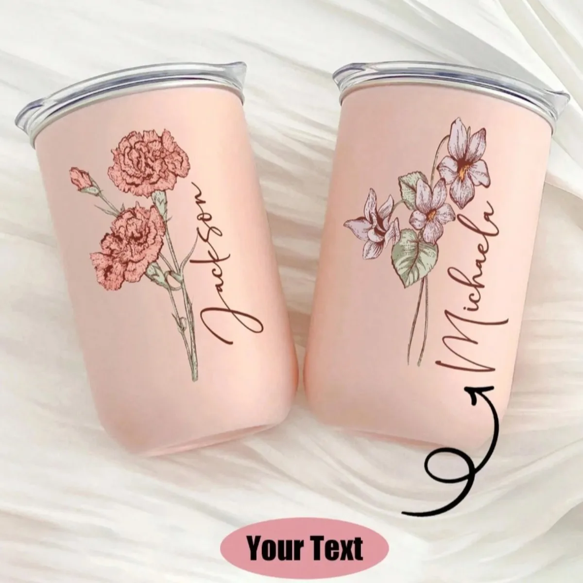 Flower Name Stainless Steel Tumbler with Lid, Custom Birth Month Flower Coffee Mug, Unique Birthday Gift for Women Girls Friend.